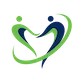 Two stylized human figures in green and blue forming a heart shape